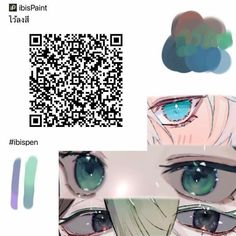 two pictures with different colored eyes and one has a qr code for the image