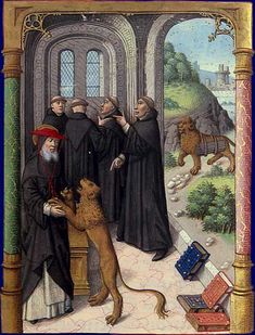 a painting of men in robes and a dog