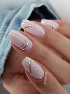 milky white nails with geometric golden lines Nude Nails, Fall Nail Trends, Nail Ideas For Fall, Nail Trends