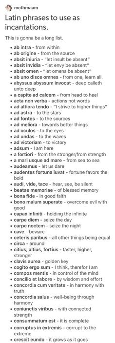 an image of a list with the words latin phrases to use as it is shown