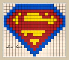 a cross stitch pattern with the shape of a superman mask in yellow, blue and red