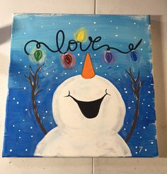 a painting of a snowman with the word love on it