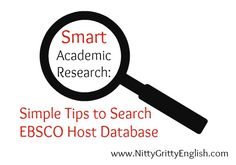 a magnifying glass with the words smart academic research simple tips to search ebsco host database