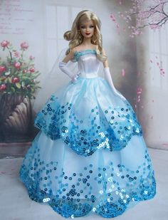 Free Shipping Blue Dress Party Clothes Outfit Gown Skirt for Barbie Doll-in Dolls Accessories from Toys & Hobbies on Aliexpress.com Doll Wedding Dress