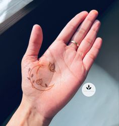 a person's hand with a small tattoo on the middle of their left palm