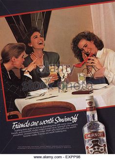 an advertisement for smirnot's vodka with three women sitting at a table