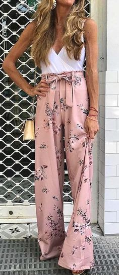 #summer #outfits White Wrap Top + Pink Floral Pants Trendy Outfits, Outfits, Womens Fashion, Casual Outfits, Jeans, Summer Outfits, Spring Summer Outfits, White Wrap Top