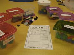Here's an activity where students collect a variety of mystery boxes and count the objects inside. Ideas, Play, Math Work Stations, Math Center