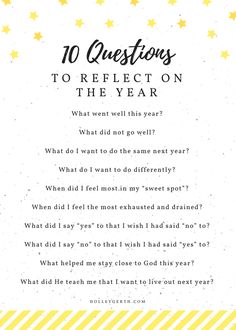 the ten questions to reflect on the year that i was born, written in yellow and white