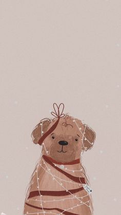 a drawing of a teddy bear wrapped in string