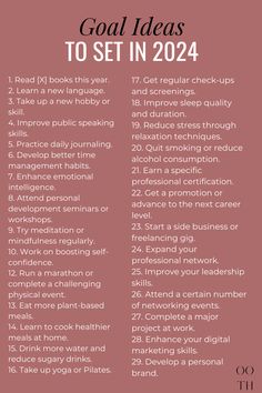 100 Goal Ideas for 2024 | New Year’s Goal Ideas - out of the habit Stress, Career Development, New Hobbies, Change My Life, Daily Journal, Public Speaking, Lose 40 Pounds, Improve Sleep Quality, Learn A New Language