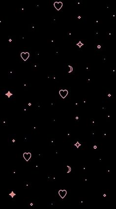 pink hearts and stars on a black background