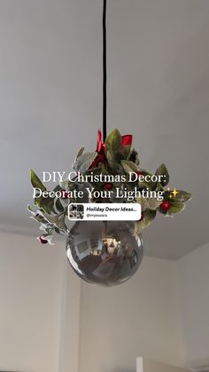 Holiday decor tip: decorate your lighting💡 here’s a festive lighting idea for your home this holiday season. DIY christmas decorations, DIY lighting, christmas lights, holiday home decor. NOTE: *I advice to do at your own discretion, if your light tends to get hot it’s best to avoid this diy* Steps⬇️ 1. Grab a faux festive branch 2. Cut to size & tie in place 3. Get your favourite festive ribbon 4. Tie to faux branch & attatch to light Christmas, Diy, Ideas, Décor, Natale, Kerst, Merry Little Christmas, Fai Da Te, Decor