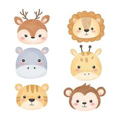 four different animal heads in various colors