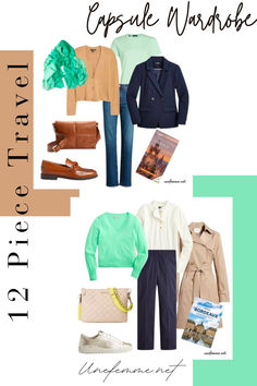 How to use a 12-piece travel capsule wardrobe to pack smart, look stylish, and be comfortable. Capsule wardrobes by seasonal color palettes. Spring Travel Capsule, Capsule