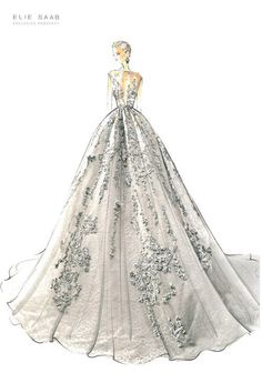 a drawing of a wedding dress with flowers on it