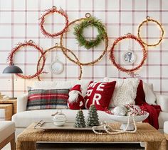 Handcrafted Rattan Wreaths with Twinkle Lights - Set of 3 | Pottery Barn Wreaths, Pottery Barn, Inspiration, Corporate Gifts, Handcraft, Garland, Mark And Graham, Wreaths & Garlands