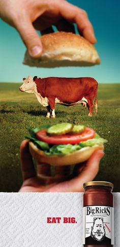 This ad is giving you another thought about where your food comes from, do you really wanna think about this picture before eating a massive burger though…? Creative Posters, Guerilla Marketing, Print Ads, Pub, Eten, Poster, Fotografie, Creative, Print Advertising