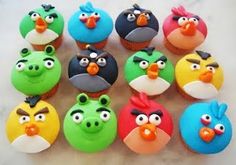 the cupcakes have angry birds on them