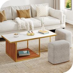 a living room scene with focus on the coffee table and two chairs in front of the couch
