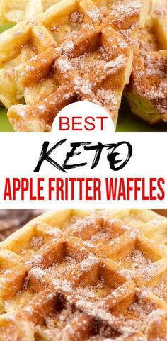 the best keto apple fritter waffles on a green plate with text overlay