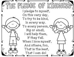 the pledge of kindness coloring page with two children holding hands in front of each other