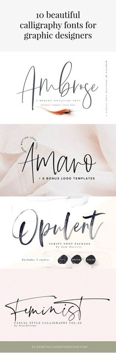 four different types of calligraphy are shown in this graphic design guide, including the font and