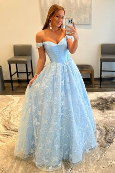 Princess Blue Off the Shoulder A-line Long Formal Gown Casual, Dressing, Summer Outfits, Summer, Winter, Tops, Outfits, Ideas, Dresses For Work