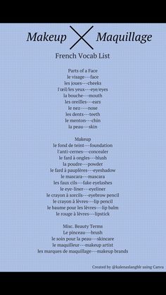 an image of a poem written in french with the words make up and maquillage
