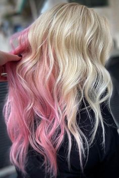 Pink, Dyed Blonde Hair, Hair Shades, Pink Peekaboo Highlights, Hidden Hair Color, Undercolor Hair, Underdye Blonde