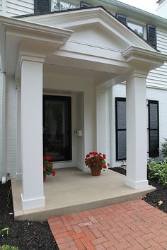 Entrance, Colonial House Exteriors, Exterior Columns, Exterior House Colors, Porch Entry, Front Porch Design, Front Porch Columns, Front House Landscaping