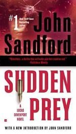 the cover of sudden prey by john sandford and sudden prey, which is written in red
