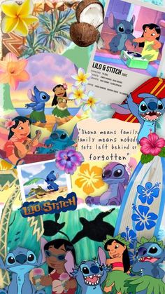 an image of various cartoon characters on a piece of paper with the words, i love stitch