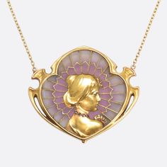 Art Nouveau Plique-á-jour Lady Necklace Jewellery, Bijoux, Ideas, Metal, Lady, Tiffany Jewellery