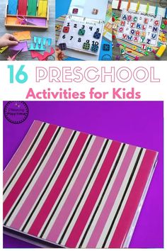 the back to school activities for kids with text overlay that reads 16 preschool activities for kids