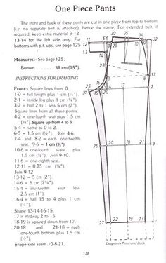 the pattern for this pants is shown in black and white, with measurements on it