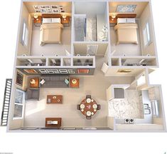 an overhead view of a two bedroom apartment