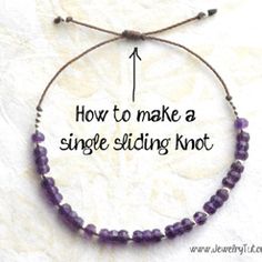 how to make a single sliding knot bead necklace with beads and cord on white background