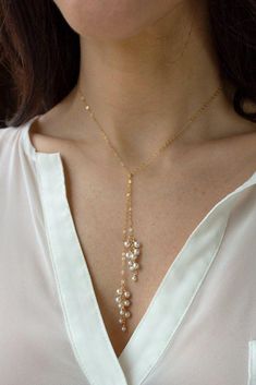 Gold Necklace, Lariat Necklace, Gold Jewelry Fashion, Gold Jewelry
