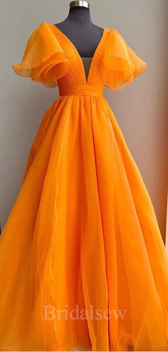 A-line Orange Unique V-Neck Elegant Black Girls Slay Women Long Evenin – bridalsew Dresses, Gorgeous Dresses, Pretty Prom Dresses, Styl
