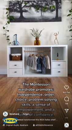 Montessori, Montessori Wardrobe Ikea, Ikea Montessori Hacks, Small Montessori Bedroom, Ikea Nursery Hack, Montessori Wardrobe, Ikea Desk Hack