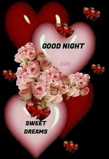 two hearts with roses in them and the words good night sweet dreams written on them