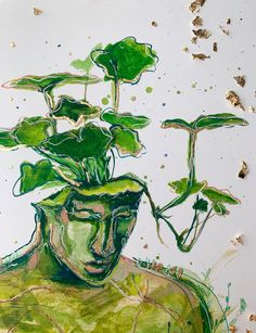 a painting of a man with plants in his head