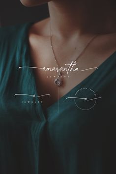 a woman wearing a necklace with the word amanata written in cursive writing
