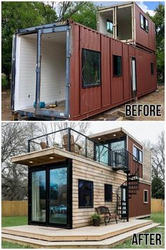 before and after pictures of a shipping container home