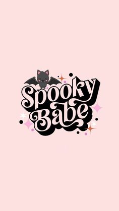 the text spooky babe is displayed on a pink background