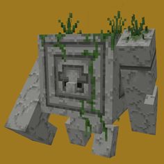 an animal made out of blocks with plants growing on it's back end and the front end of its body