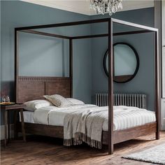 Boho-Style Beatnik Four Poster Bed in Brown (H200 x W191 x D211cm) Colonial, Master Bedroom, Bedroom Furniture, Bed Frame, Bedstead, Wooden King Size Bed, Four Poster Bed Frame, King Size Bed Frame