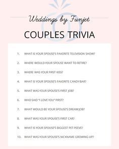 a pink background with the words wedding by finger couples trivia