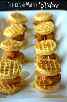 chicken and waffle sliders with toothpicks on them